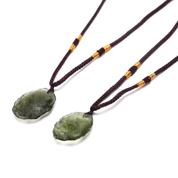

pendant necklaces crystal green gem moldavite meteorite glass necklace stone natural, Silver