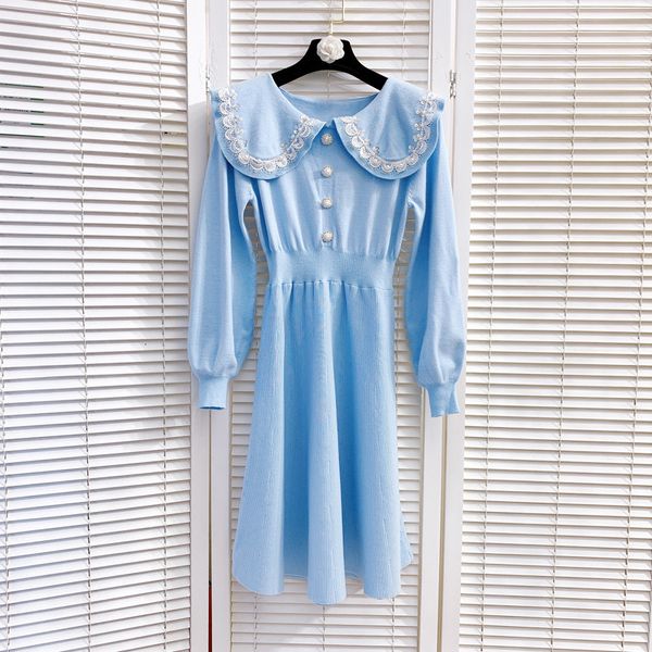 

female sewing sequins dressed in fine mesh new peter pan neck long sleeve elastic waist fashion spring 2021 dkit, Black;gray