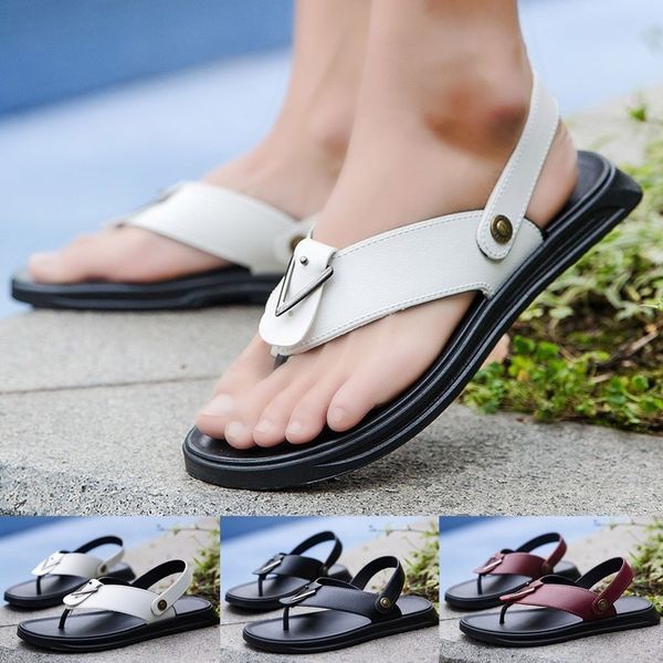 

outdoor water summer anti-slip peep-teen beach shoes gladiator sandals for male flip flops men casual, Black