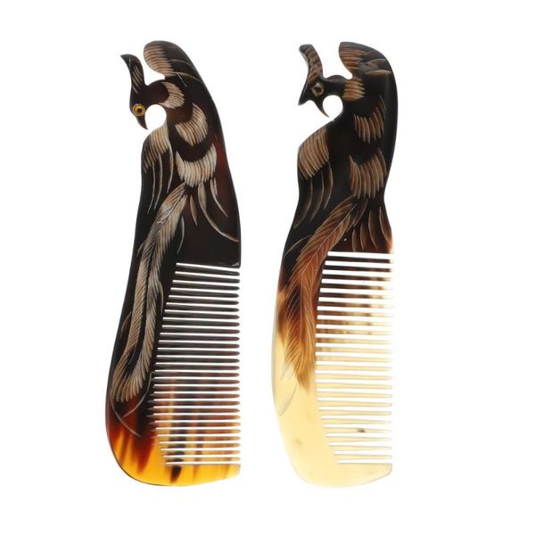 

hair brushes 2pcs phoenix modelling ox horn combs head acupuncture massager (assorted color), Silver