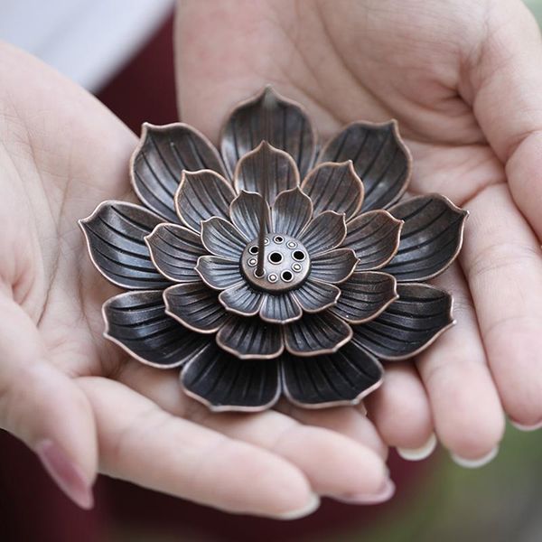 

fragrance lamps creative incense holder alloy lotus mini porous burner stick sandalwood coil base home decoration