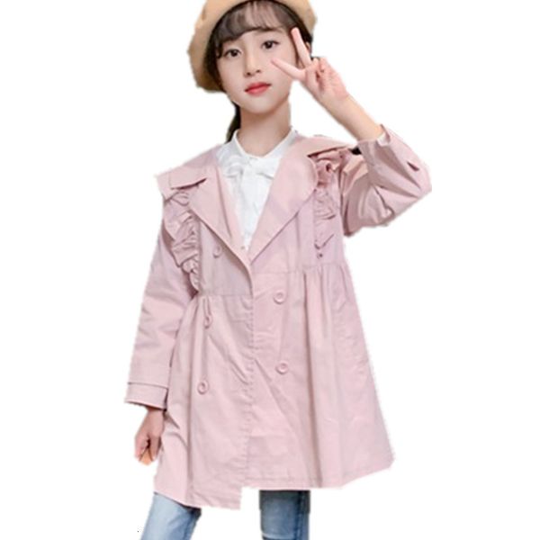 

2021 new 3-11years autumn fashions droopy kids trench long pink sleeve blue child jacket girls casual korean style belt outerwear h5as, Blue;gray