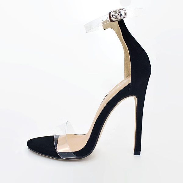 

sandals 2021 high heel short boots european and american style fairy transparent film crystal female, Black