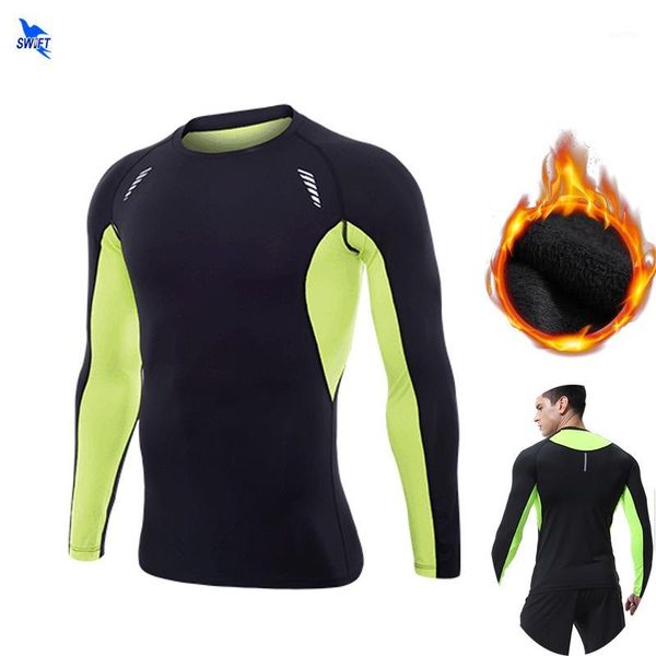 

running jerseys fleece thermal winter compression shirt quick dry long sleeve fitness gym sport patchwork elastic sportswear1, Black;blue