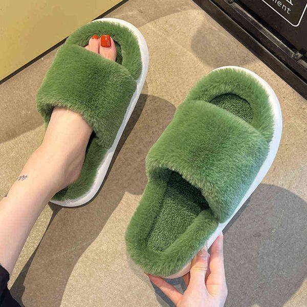 

slippers women faux fur pillow lovers winter home floor shoes open toe female male indoor platform slipper ladies fashion slides y220921, Black