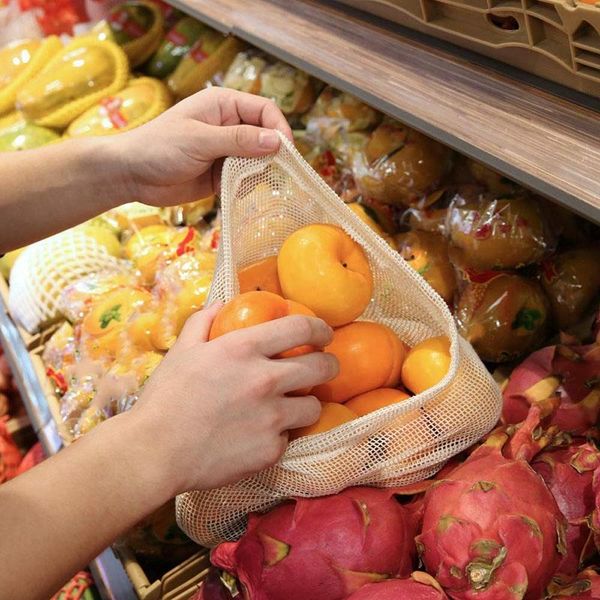 

hanging baskets produce bags, 7pcs natural cotton mesh bag, net shopping tote, reusable bags,washable,lightweight,see-through,perfect fo