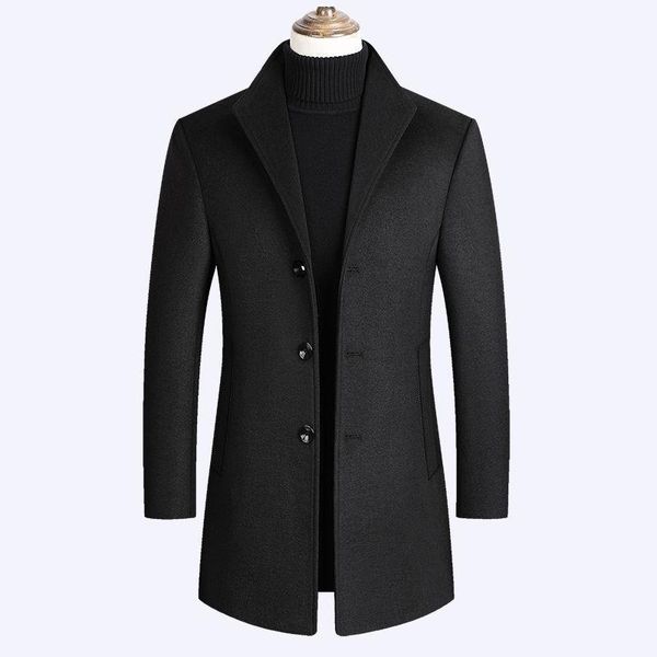 

men's trench coats 2021 woolen coat autumn and winter mid-length middle-aged, Tan;black