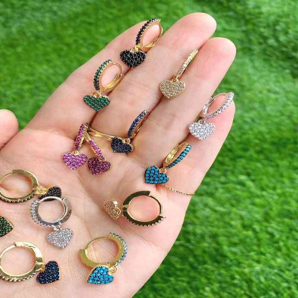

5pairs lovely mini hanging heart cubic zirconia earrings ladies lady piercings jewelry 2021, Golden