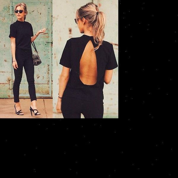 

2021 new cute women blouse 2021 fashion black open back short sleeve shirt women summer clothes, White