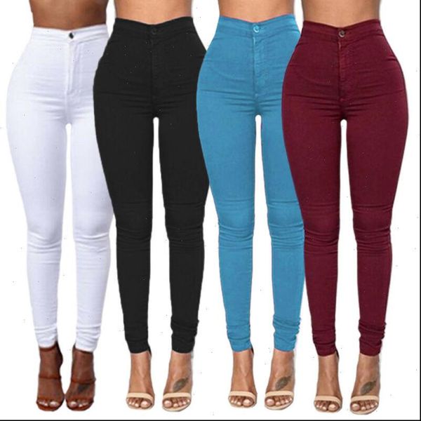 

plus size elastic slim pencil high waist pants 2021 spring autumn solid color office ladies tight trousers work wear femme, Black;white