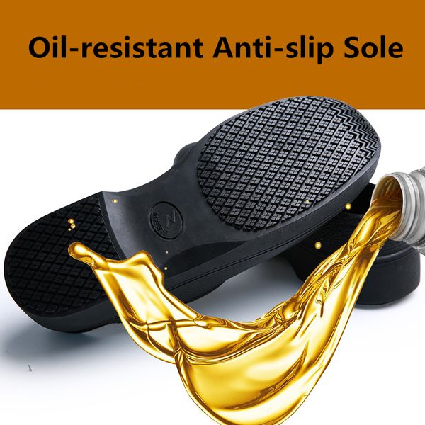 

2021 new men's anti-slip cook chef slip on waterproof oil-proof kitchen working anti-smash safety shoes with steel size 39-44 9h8t, Black
