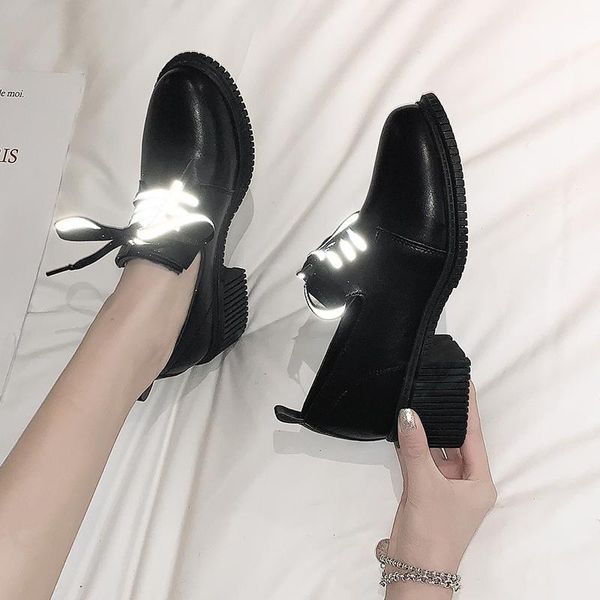 

dress shoes women's single spring platform waterproof british fluorescent lace casual thick fashion u18-54, Black