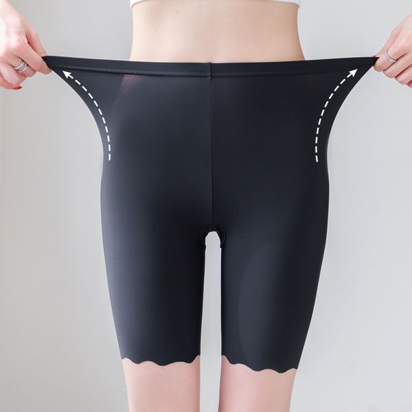 

ice silk safety pants women's summer thin anti light non crimping large size 5-point bottomed shorts and underwear two in one, Black