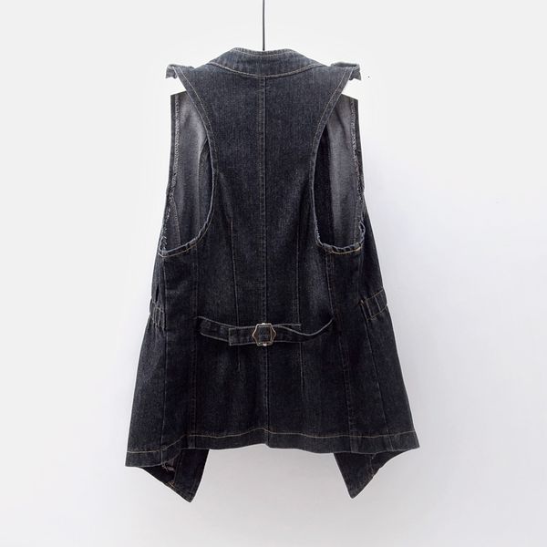 

summer new fashion plus size slim short denim vest women blue black waistcoat sleeveless jacket elastic waist jeans vests female 1ivg, Black;white