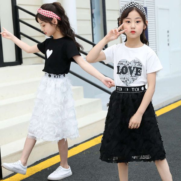 

2021 girls' short sleeve dress new korean children's summer yangqi net red fashionable suit skirt, White