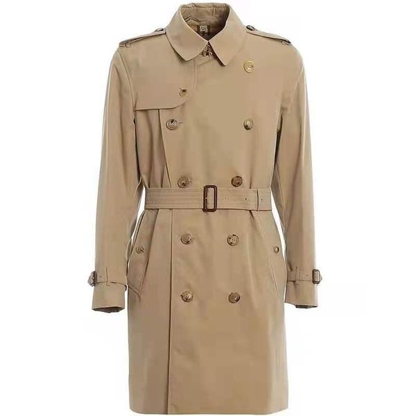 

ss solid color men's trench coats spring and autumn winter classic fashion medium length windbreaker large size coat, Tan;black