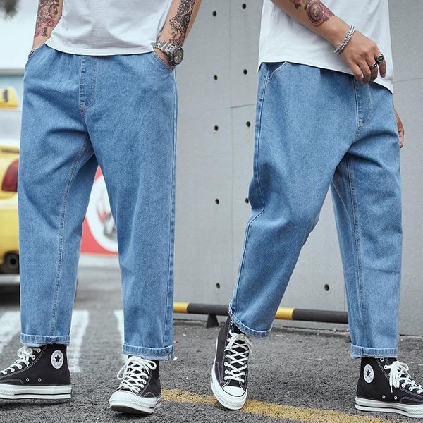 

men's jeans oversize straight casual loose denim trousers, Blue