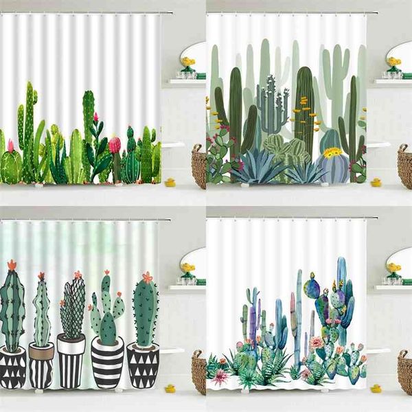 Cactus chuveiro cortinas impermeáveis ​​poliéster tecido plantas tropicais de tela de banheiro cortina casa decoração 180x180cm 210915