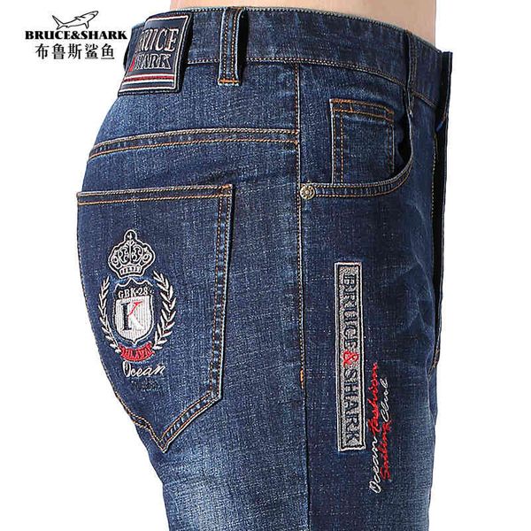 

fashion jeans bruce&shark summer men stretch cotton straight style casual denim men's pants super quality big size 42, Blue
