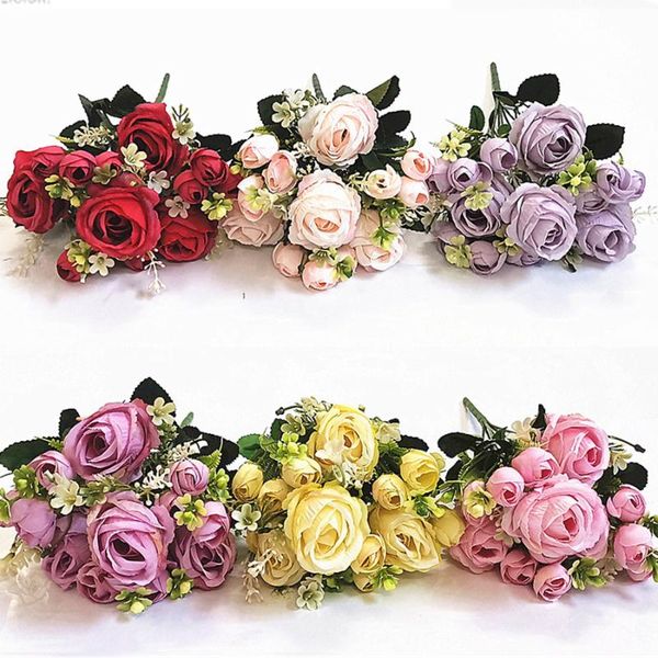 

decorative flowers & wreaths white silk artificial roses wedding home autumn decoration big bouquet luxury fake flower arrangem