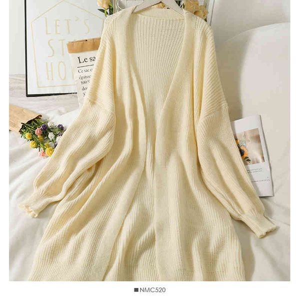 

women's sweaters long coat with no button mesh, loose and thin cardigan button, female sweater for the fall, pure color matching dress, White;black