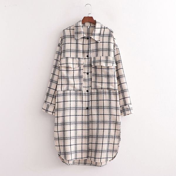 

2021 japanese style spring and autumn shirt south korea new fashion leisure simple pocket split plaid long set z2vw, White