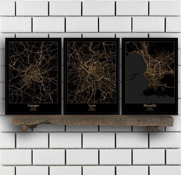 

paintings limoges lyon marseille montpellier nantes nice rennes strasburg toulouse tours france map poster