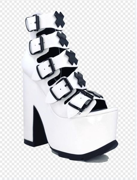 

sandals 2021 women's metal decorative pin buckle fish mouth thick-soled increased casual shoes square heel high heels, Black