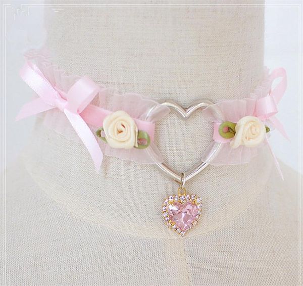 

lolita girl heart handmade vintage lace choker necklace gothic necklace for women accessories d478, Golden;silver