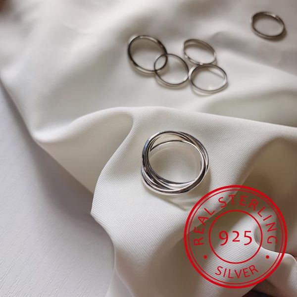 

cluster rings simple trendy 925 sterling silver twist three circle for women engagement weddings s-r394, Golden;silver