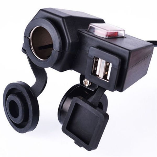 

universal motorcycle moto 12v usb cigarette lighter power on/off port integration outlet socket dual usb power charge socket free