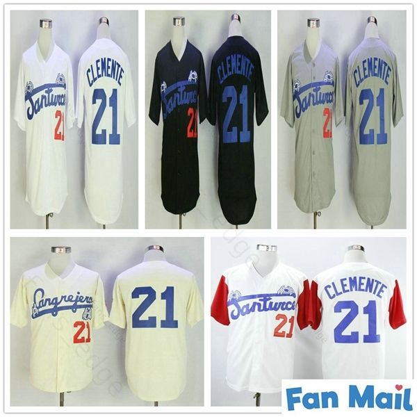 

men puerto rico cangrejeros de santurce crabbers jerseys gray #21 roberto clemente black white stitched university baseball jerseys, Blue;black