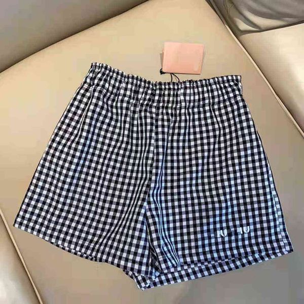 

21 spring and summer new  + simple embroidery letters fashion lattice fresh sweet beauty shorts, White