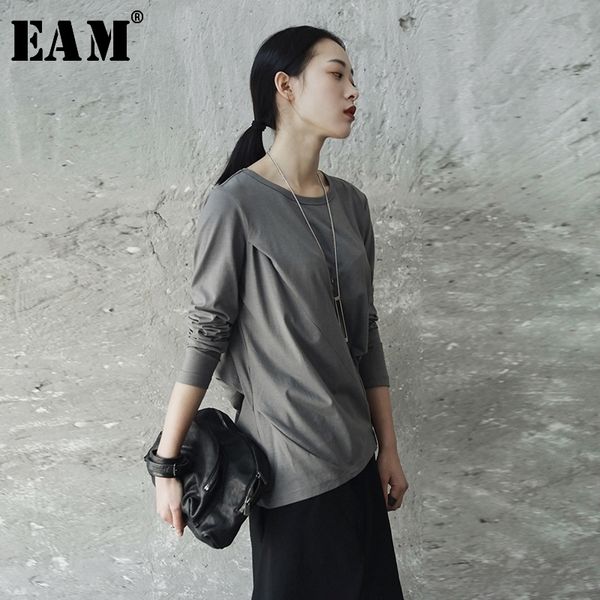 

[eam] 2021new spring autumn round neck long sleeve black fod split joint loose elastic t-shirt women fashion tide je82701s 210310, White