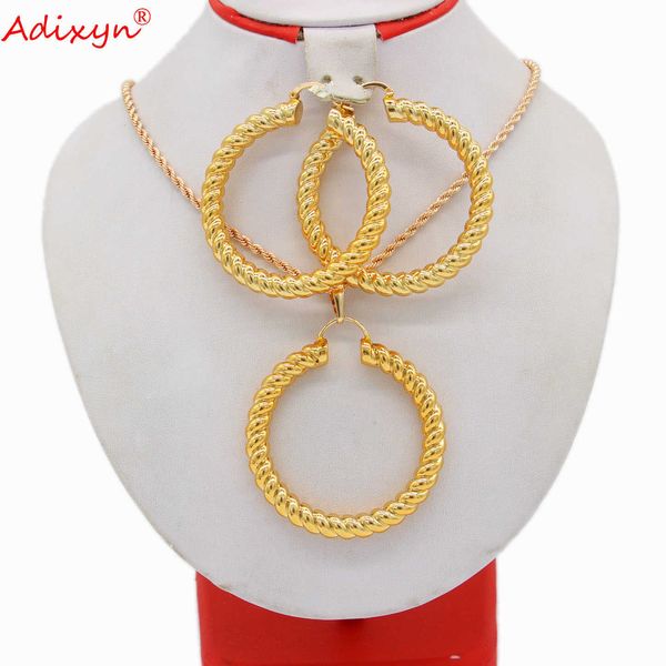 Adixyn Twisted Big Hoop Ohrringe Anhänger Halskette Schmuck-Set Gold Farbe Hochzeit Schmuck Afrikanische Frauen Geschenke N051419 H1022