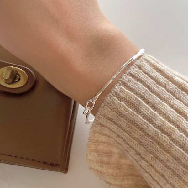 

korean fashion s925 sterling silver buckle bracelet jewelry simple irregular bracelet, Black