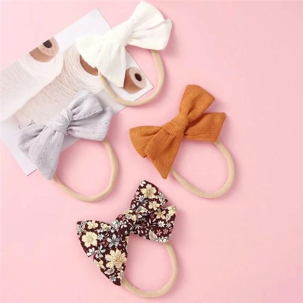 

cotton baby knit bow nylon headbands solid hair bows for girls elastic head band kids hairband baby girl hair accessories gift, Slivery;white