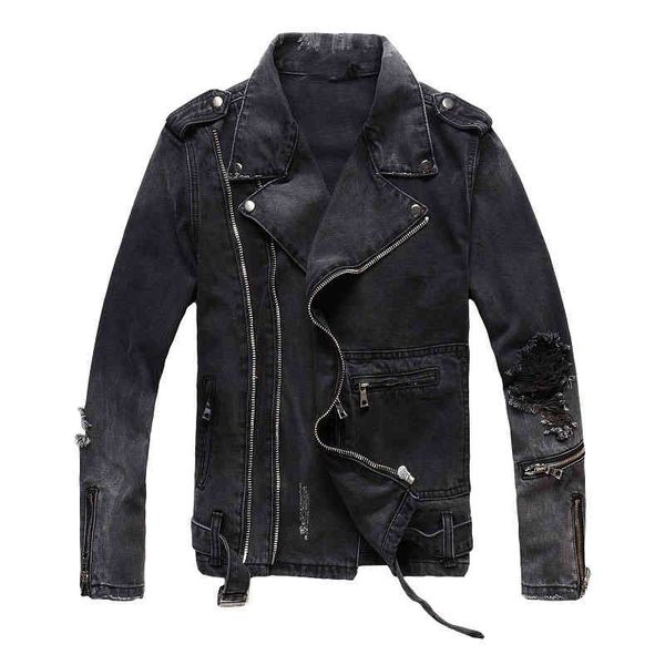 

men's jackets unique mens more zipper black denim ripped fashion designer slim fit streetwear motorcycle biker epaulet jeans jacket coa, Black;brown