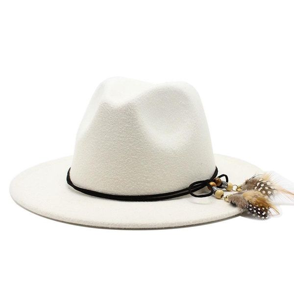 

wide brim hats british retro woolen jazz hat feather-adorned big stage performance straight edge eaves gentleman's cap, Blue;gray