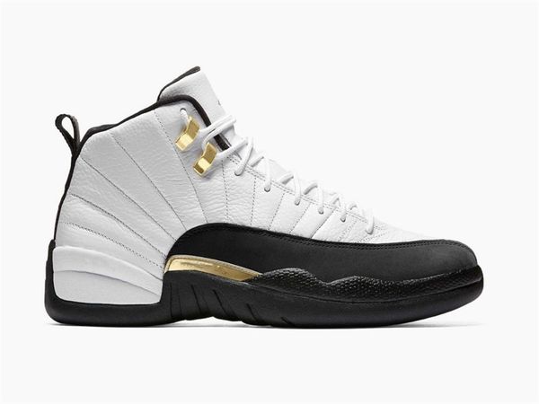 

xii royalty basketball shoes mens jumpman 12 white black metallic gold designer sports sneakers size us7-13