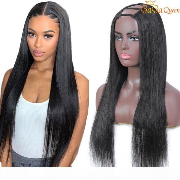 

brazilian human hair u part wig straight 150% density human hair wigs upart wigs can be permed, Black;brown