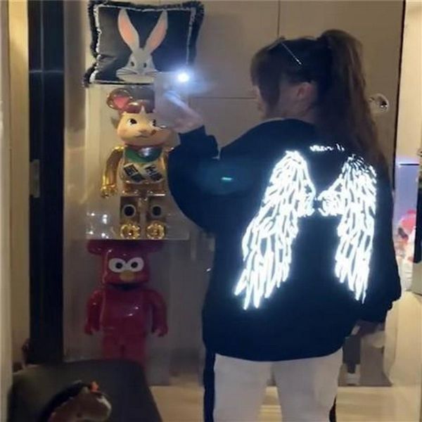 

fall winter women sweatshirts high street harajuku cute hoodies punk gothic reflective wings printing pullover warm sale, Black