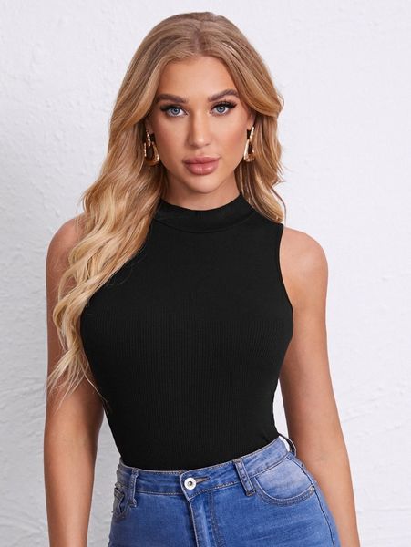 

mock neck rib-knit tank r0qm#, White