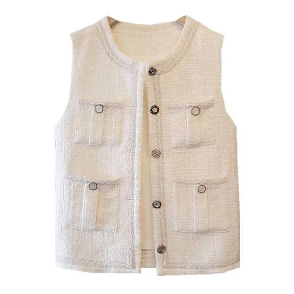 

women's vests ins chic europe american woman tweed vest french vintage buttons sleeveless short jacket lady outerwear, Black;white