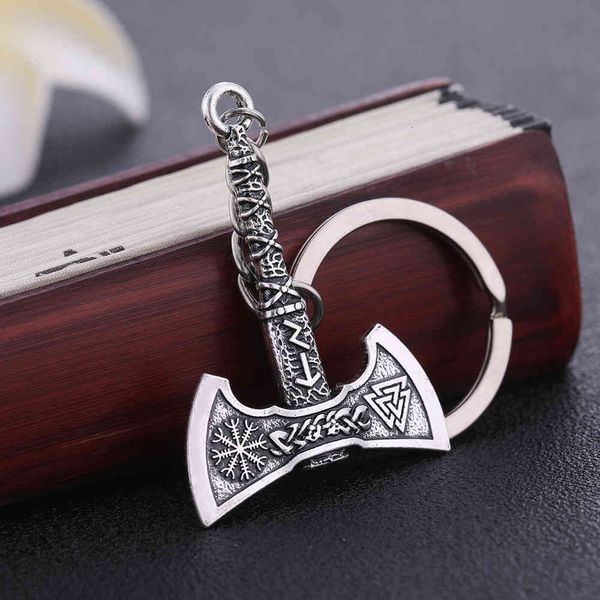 

fishhook punk gothic axe keychain viking vicca talisman slavic irish knot pagan amulet pendant key chain for man gift jewelry, Silver
