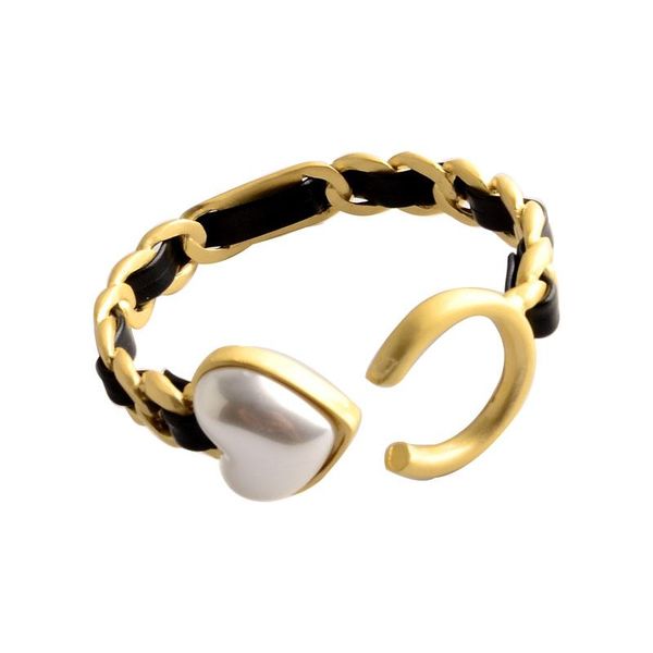 

bangle fashion women c letter pearl heart open gold plated pu knitted bracelets, Black