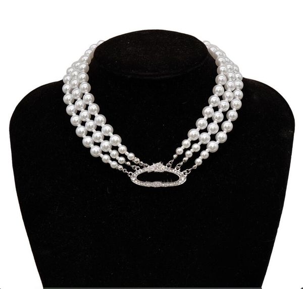

2022 european and american three-layer pearl necklace niche diamond-encrusted satellite clavicle chain female fast delivery, Silver