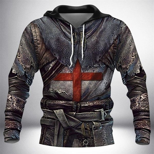

knight templar armor 3d all over printed hoodie for men/women harajuku fashion hooded sweatshirt casual jacket pullover kj010 201113, Black