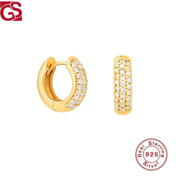 

hoop & huggie gs 925 sterling silver earrings round three rows crystal for women 2021 fashion jewelry gift ladies, Golden;silver
