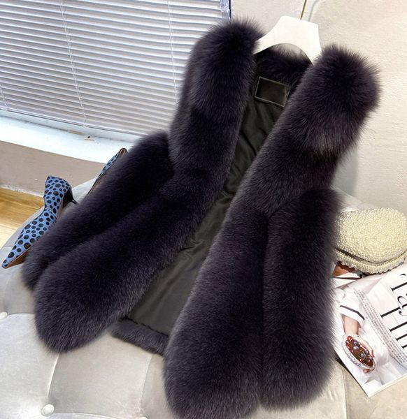 

faux fox fur vest women red vests winter thick warm fur vest fashion luxury coat fur jacket, Black